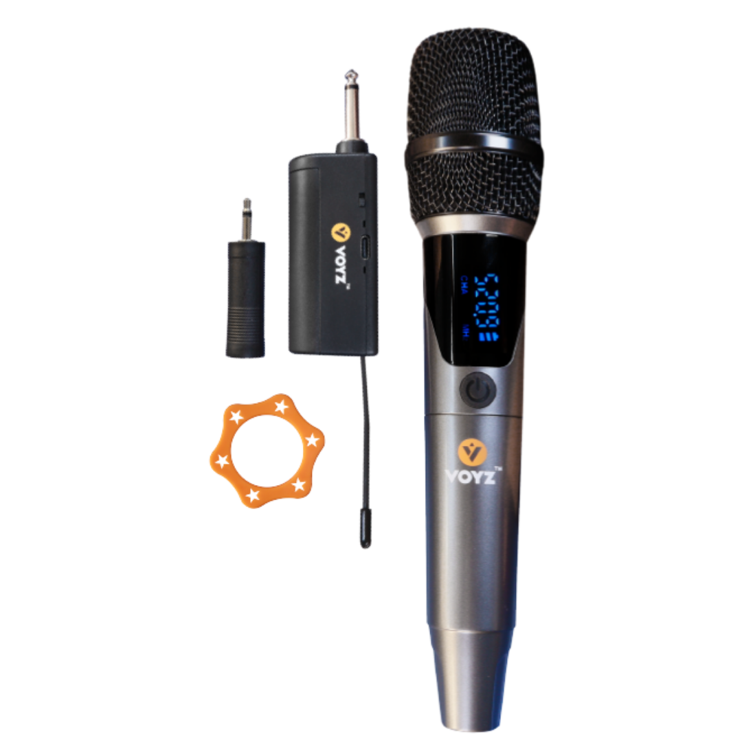  MICROFONO INALAMBRICO UHF VOYZ BATERIA RECARGABLE /   APROX HASTA 50 MTS FRECUENCIA 580-605 MHz  